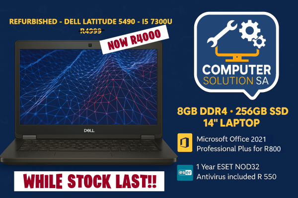 Refurbished Dell Latitude 5490 – Intel i5 7300U | 8GB RAM | 256GB SSD | 14" HD Display